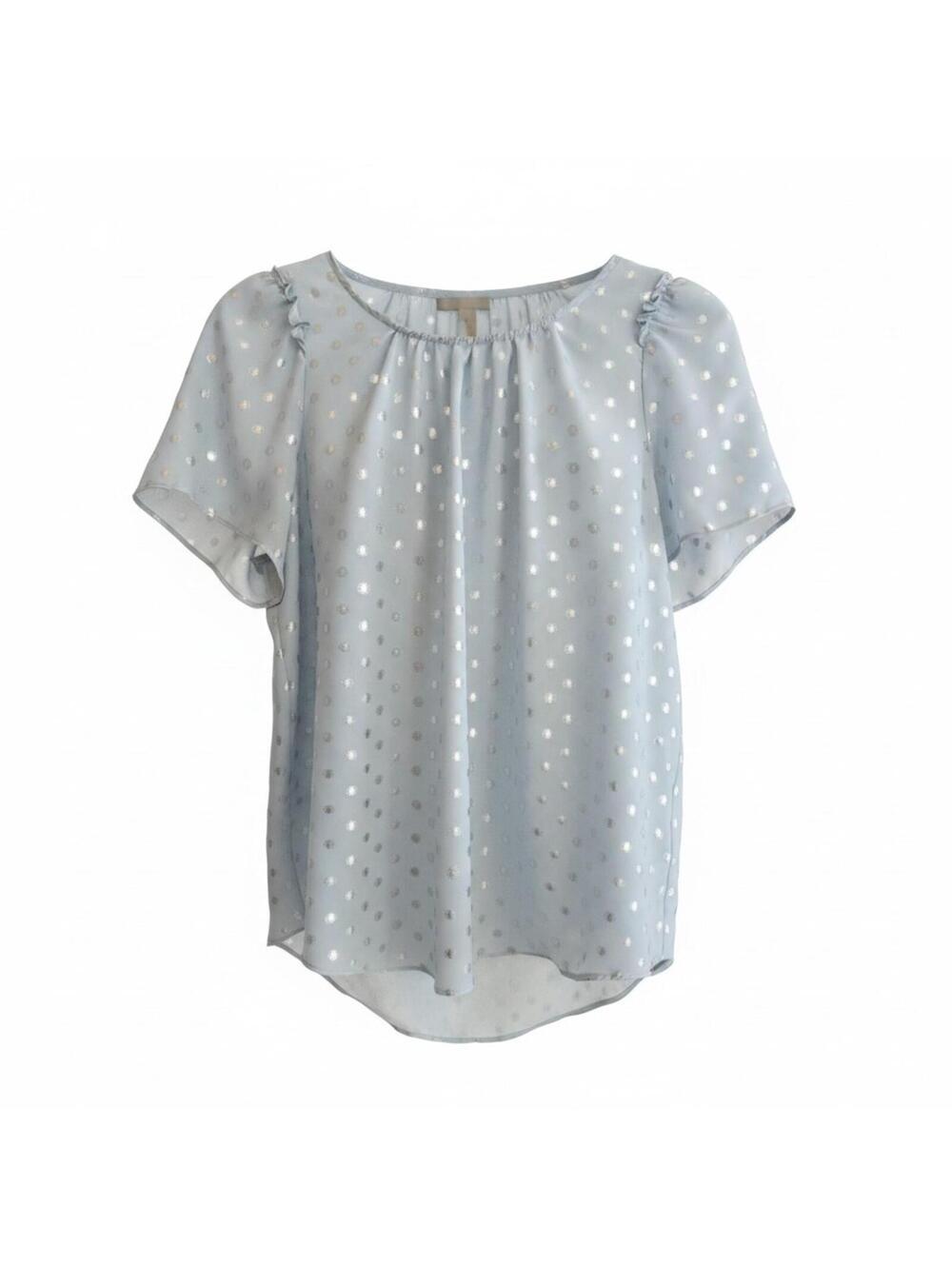 Pastel Mint Metallic Silver Polka Dot Flutter Sleeve Blouse
